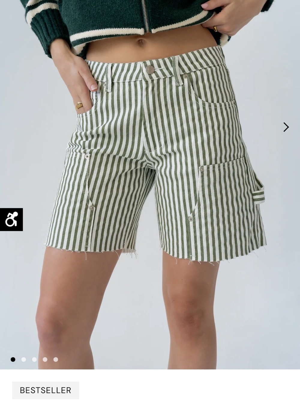 bohme Olive & White Striped Gracie Cargo Shorts